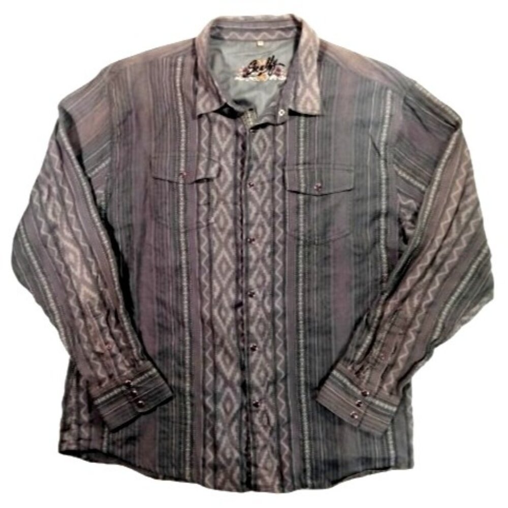 Scully Men's Gray Western Pearl Snap XXL 2XL Shirt Aztec Tribal Cowboy Striped